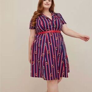 Torrid Disney Navy and Red Striped Mickey Americana Midi Dress Size 14